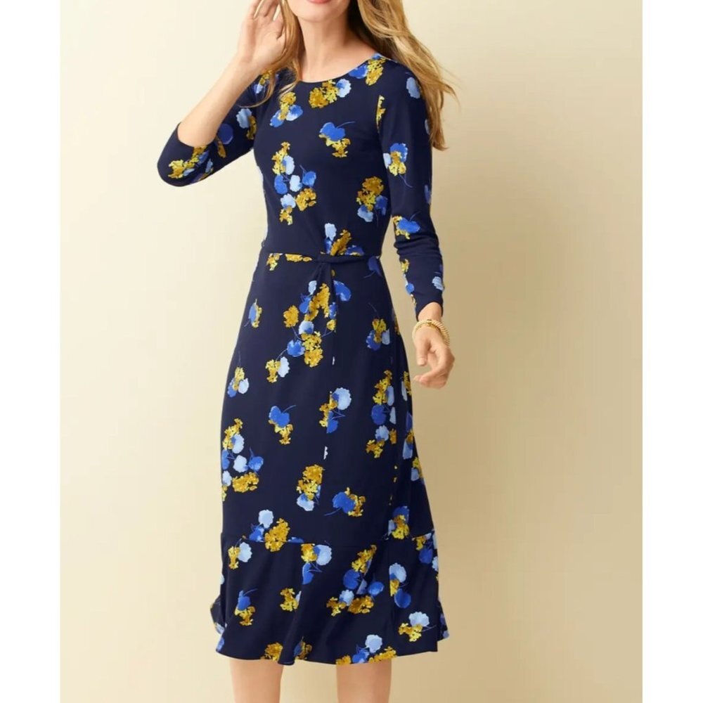 Talbots floral jersey twist fit flare dress 90s cottage core sz 16P
